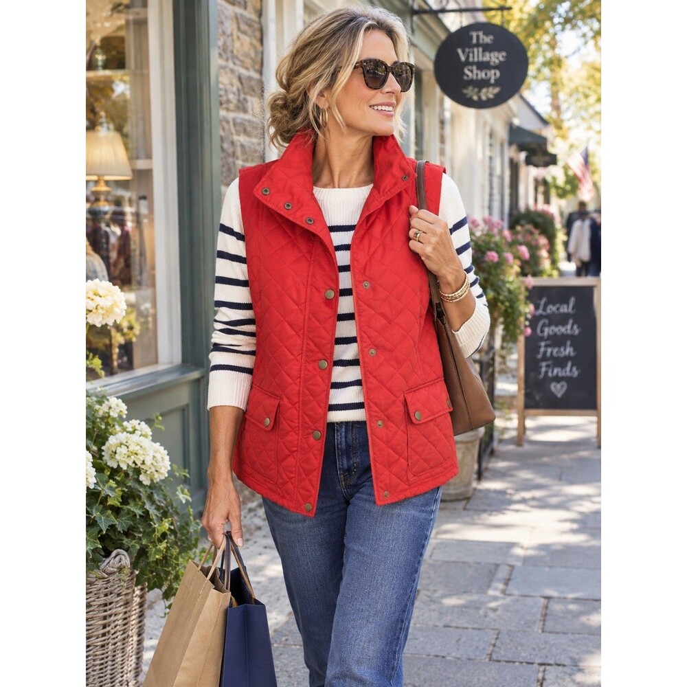 Jones New York Quilted Vest Women’s 1X Red Lightweight Gorpcore Casual Preppy